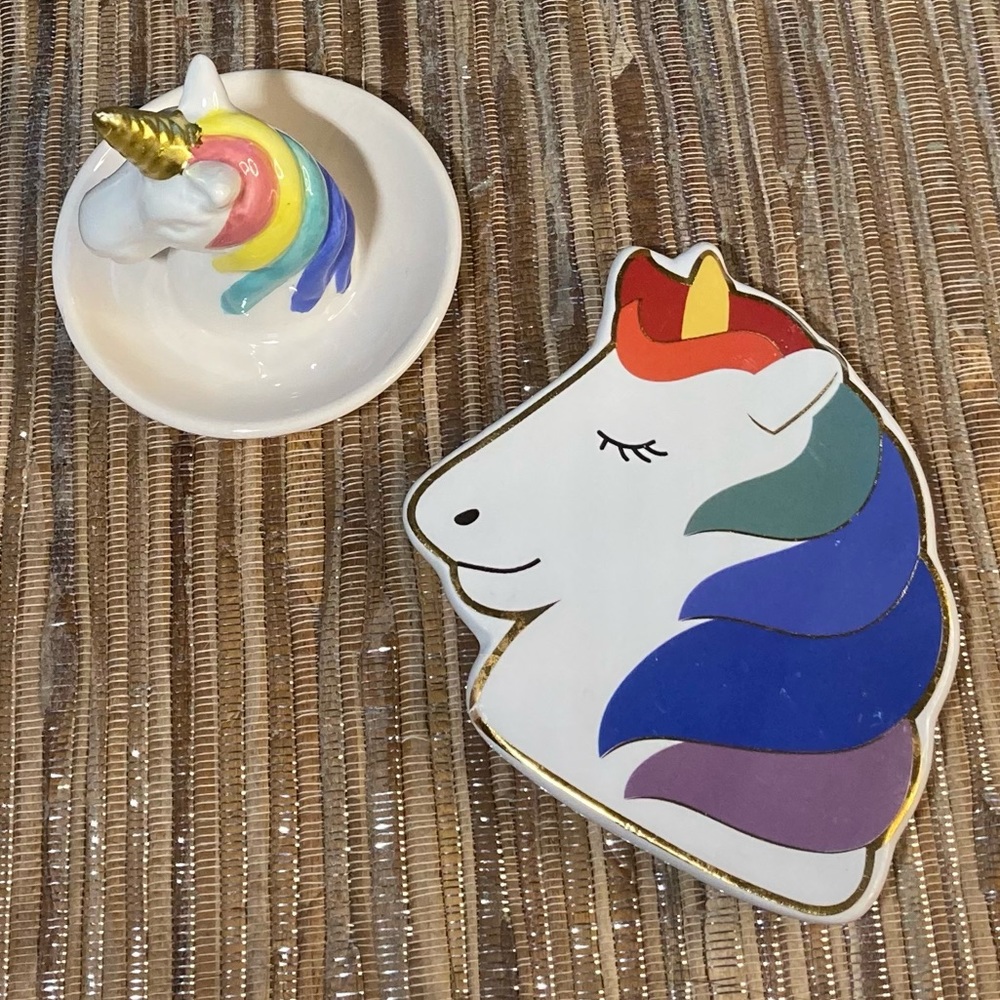 New 🦄 Adorable Glazed Dolomite Unicorn Shape Jewelry Ring Trinket Tray S…